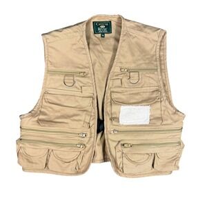 Vintage Crystal River Mens Fly Fishing Vest Khaki Tan Multi Pocket Utility M